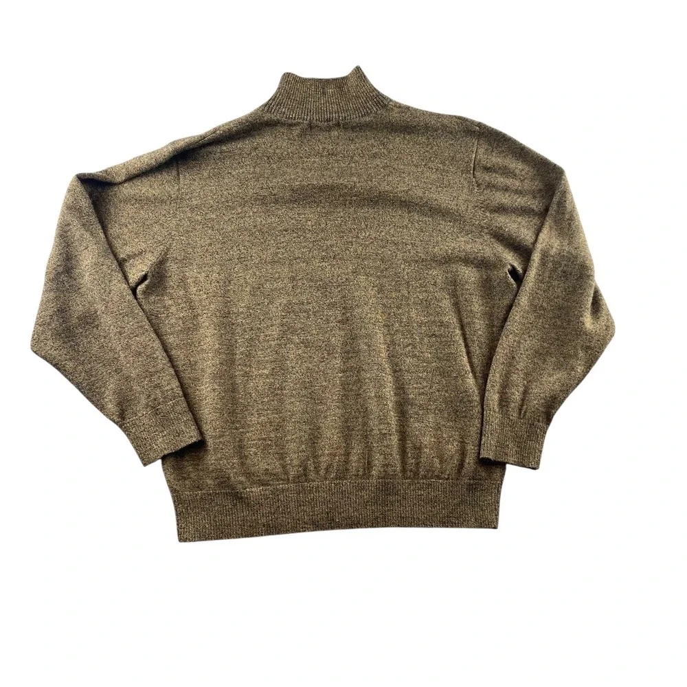Tagio Mens‎ Argyle Quarter Zip Sweater Brown Wool Blend Marled Pullover Large
